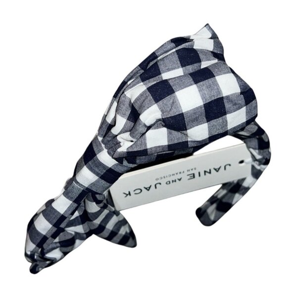 Janie & Jack Headband Hair Accessory Checkered Navy Blue & White Big Bow - Picture 1 of 4